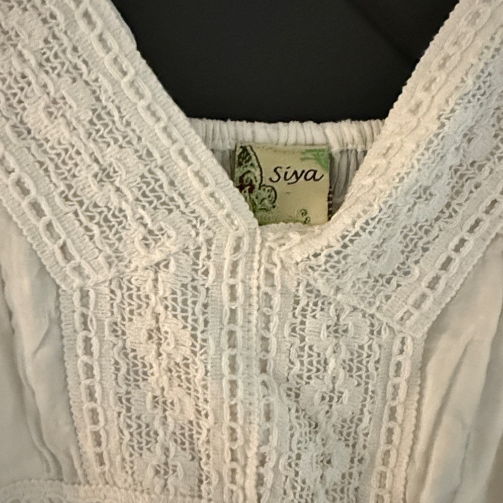 White Lace 100% Cotton Tiered Boho Sundress Made in India - Picture 3 of 8